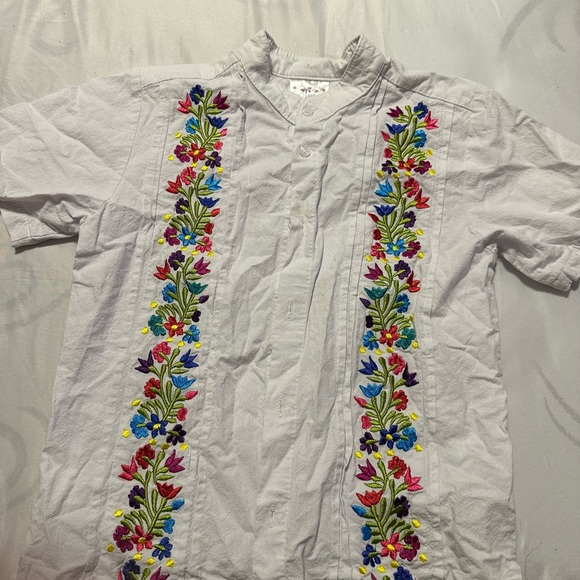 Embroidered White Shirt with Colorful Floral Design - Picture 1 of 1